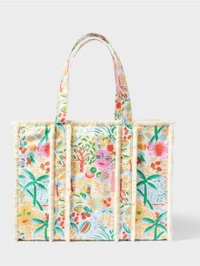 New Roller Rabbit x Target Vacation Fringe Canvas Tote Bag Yellow Green